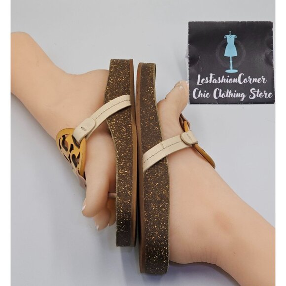 Tory Burch Women's Beige Leather Miller Cloud Flats Thong Sandals Sz 8 2642 - Picture 10 of 16